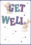 A bright and uplifting scene graces this get well card, its artistry filled with warmth and playful optimism that echoes the charm of the Gipsy Hill neighbourhood. The focus falls immediately on two lovable characters-a teddy bear and a puppy-who joyfully cradle and support the large, jewel-coloured letters of 'Get Well.' The bold text, awash in confident blues and purples, stands out against a soft cream background reminiscent of early mornings along Central Hill. Sprinkled around them, stars in lively hues evoke a night sky over Crystal Palace Park, adding whimsy and hope to the composition. Every stroke captures a buttery softness in the bear's fur and a velvety feel to the puppy's floppy ears, as if their comforting embrace were within reach. There's an unmistakable sense of compassion radiating from the image, making it ideal for sending messages of healing and care, just like a hand-delivered arrangement from Flowers Gipsy Hill designed to bring joy and support during recovery.